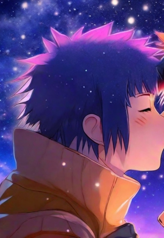 Naruto and Hinata sharing a gentle kiss under a starry sky matching pfp