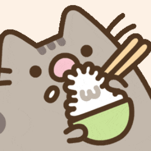 Hungry Pusheen Eating Rice