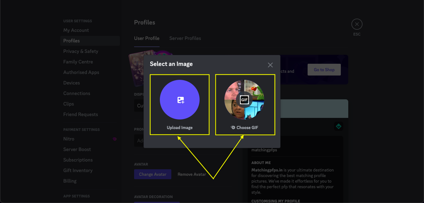 Upload Profile Picture on Discord